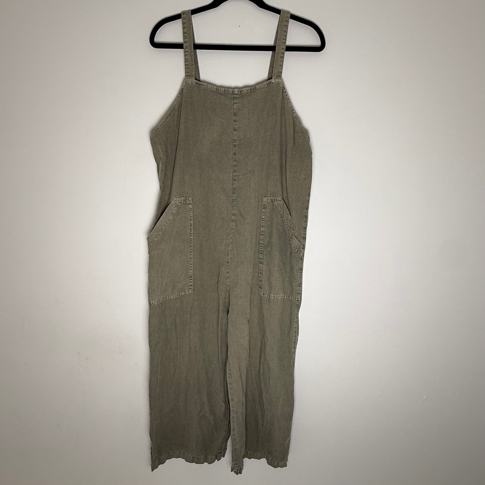 Universal Thread Womens Linen Blend Wide Leg Overalls Olive Green Large Utility